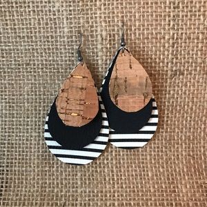 Layered Cork and Faux Leather Earrings